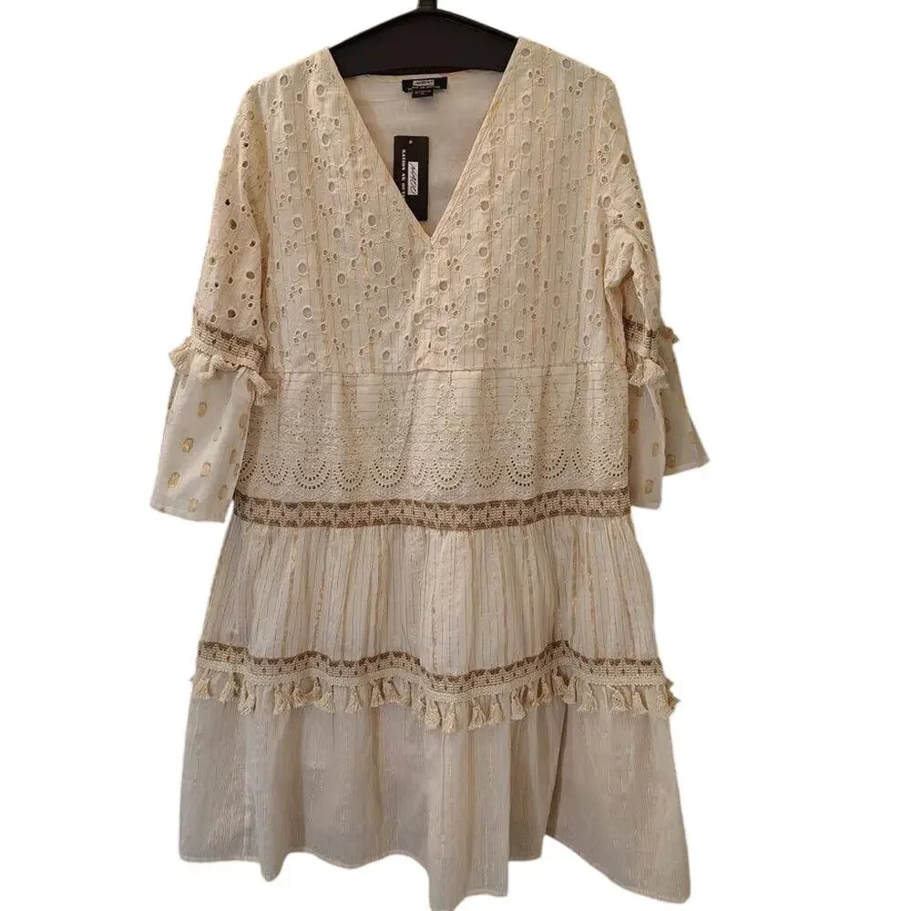 NAOO Cream and Gold Boho Dress